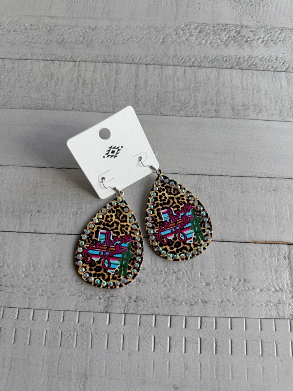 Western Fashion Leopard Teardrop Earrings with Teal & Pink Accents
